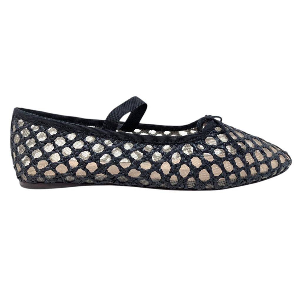 Loeffler Randall Leonie Black Crochet Mary Jane Flats Size 7.5B